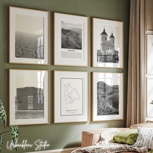 Bolivien Prints 6er Set | Schwarzweiße Wandgalerie | Salar de Uyuni | Sonnentor | Sucre | Titicacasee