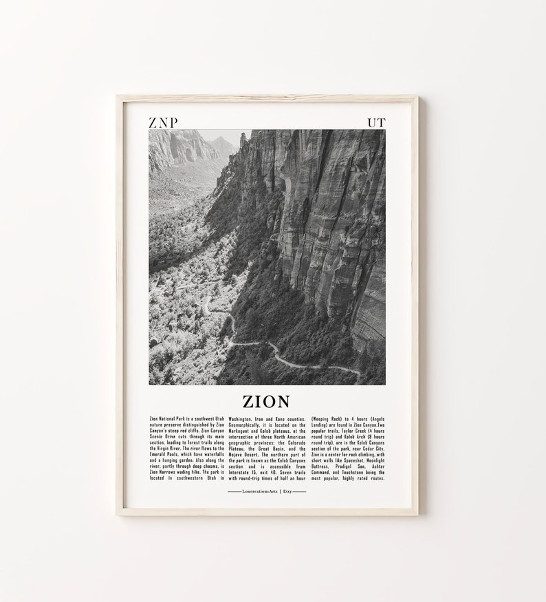 Parques Nacionales de EE. UU. Impresiones en blanco y negro Conjunto de 6, Yosemite, Yellowstone, Gran Cañón, Zion, Grand Teton y Parques Nacionales de las Montañas Rocosas imagen 8