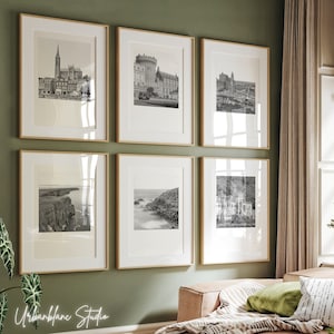 Lot de 6 gravures Irlande | Impressions noir et blanc | Falaises de Moher | Château de Dublin | La Chaussée des Géants | Rocher de Cashel | Abbaye de Kylemore