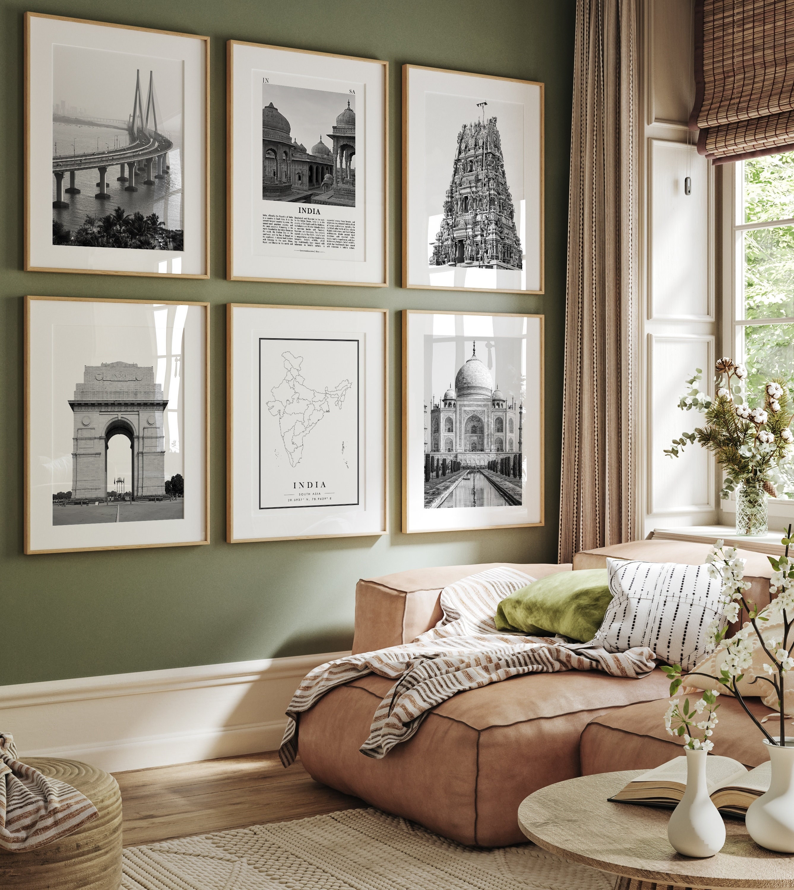 India Prints, India Black and White Prints Set of 6, India Wall Art, India Photo Gallery, India Map, India Posters, Delhi