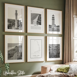 Cape Cod Drucke 6er Set | Schwarzweiße Wandgalerie Prints | Das Pilger-Denkmal | Cape Cod Küste | Nobska Licht | Cape Cod Kanal