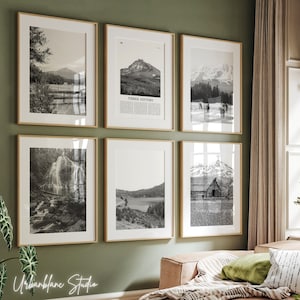 Three Sisters Prints Set of 6 | Black And White Wall Gallery Prints | Three Sisters Wilderness | Proxy Falls | Clear Lake | Moulton Barn
