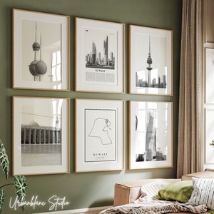 Kuwait Prints Set of 6 | B&W Wall Art | Kuwait Towers | Grand Mosque | Liberation | Al Hamra