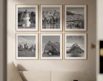 New Zealand Wall Art Set of 6, Travel Poster Prints with Milford Sound