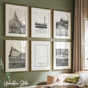 Nebraska Wahrzeichen Print Set: Schwarz weiß Wandkunst (Digitaler Download)