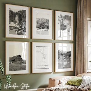 Juego de 6 impresiones de Steamboat Springs / Impresiones de galería de pared en blanco y negro / Estación de esquí de Steamboat
