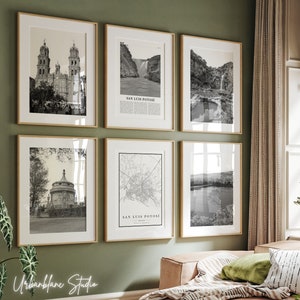 Juego de 6 impresiones de San Luis Potosí / Impresiones de galería de pared en blanco y negro / Catedral de San Luis Potosí / Portadores de agua en las fuentes