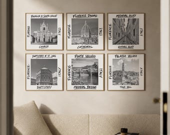 Florence Wall Art Set of 6, Renaissance Poster Prints with Duomo, Ponte Vecchio