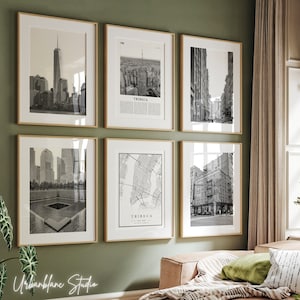Conjunto de 6 impresiones de Tribeca / Impresiones de galería de pared en blanco y negro / One World Trade Center / Memorial del 11-S / Main Street