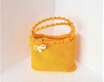 Sac à main jaune, sac minimaliste, sac jaune, sac au crochet, sac fait à la main, sac en coton, sac toute la journée, sac pour dames, sac à main