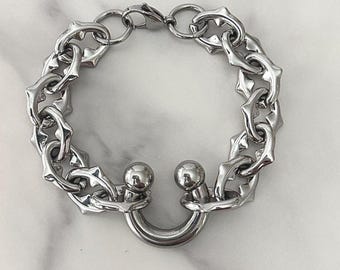 Chunky Stainless Steel Cross Necklace – Heavy Gothic Chain, Spiked Statement Cross Pendant, Luxury Unisex Silver Jewelry