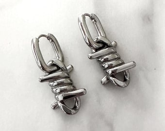 BARBED WIRE – Stainless Steel Hoop Earrings Gothic Y2K Punk Streetwear Barbed Wire Jewelry | Edgy Grunge Statement Gift for Men & Women (2)