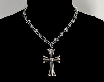 DYNASTY --- High Quality Stainless Steel Barbed Wire Cross Charm Necklace