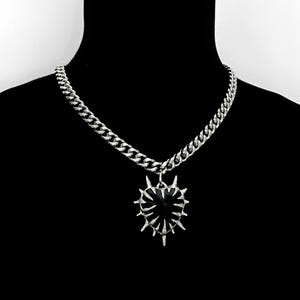 Spiked Heart Necklace – Black Silver Soldered Gothic Pendant | Y2K Punk Chain | Alt Edgy Jewelry | Grunge Emo Gift for Men Women Unisex gift