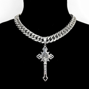 I AM A GOD – Stainless Steel Cross Necklace | Gothic Saint Medal Pendant | Chunky Cuban Chain Punk Choker for Men & Women Y2K Gift Festival