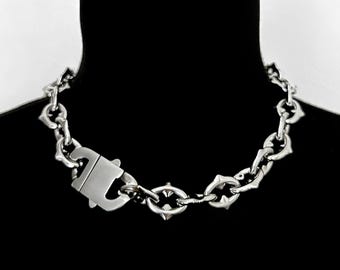 HARDCORE PUNK - Spiked Chain Necklace Stainless Steel Heavy Link Necklace Choker, Gothic Grunge Alt Jewelry, Edgy Statement Unisex