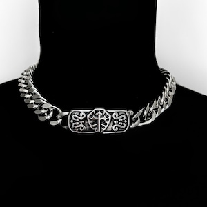 SAINT – Gothic Stainless Steel Cross Necklace | Chunky Punk Choker Chain | Y2K Alt Statement Jewelry | Festival Gift for Men & Women l 2000s