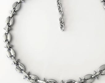 DEVIOUS THORNS - Handmade Necklace Stainless Steel Coffee Bean Chain, Silver Spiked Link Necklace, Unisex Gothic Punk Jewelry Unisex