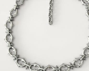 ARMOR OF THORNS - Handmade Stainless Steel Thorn Necklace, Barbed Wire Chain, Silver Spiked Link Necklace, Unisex Punk Gothic Jewelry