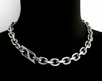 Hooked On Me Necklace, Stainless Steel Chain Necklace, Silver Spike Hook Necklace, Gothic Punk Unisex Jewelry