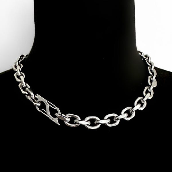 Hooked On Me Necklace, Stainless Steel Chain Necklace, Silver Spike Hook Necklace, Gothic Punk Unisex Jewelry