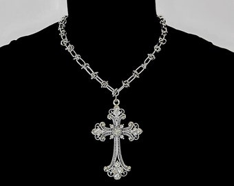 Stainless Steel Barbed Wire Cross Necklace – Edgy Goth Y2K
