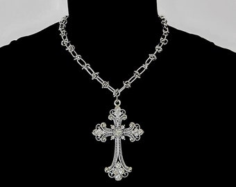 DEVOTED TO ME --- Stainless Steel Barbed Wire Cross Charm Necklace