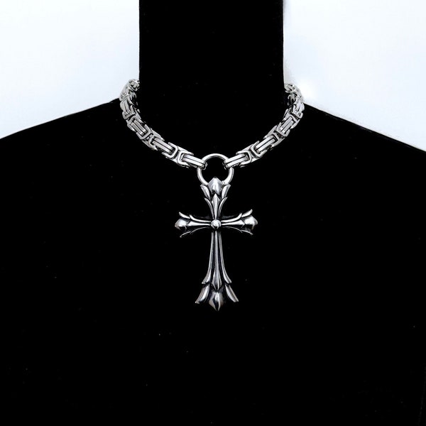 LUX - Stainless Steel Byzantine Chain with Gothic Cross Necklace