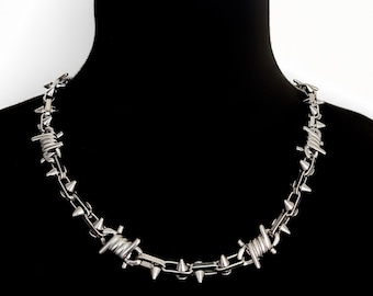 BARBED WIRE - Spiked Barbed Wire Chain Necklace, Handmade Stainless Steel Gothic Necklace Unisex Punk Industrial Statement Jewelry Y2K