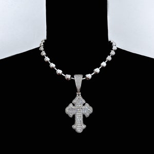 Punk Glamour - Stainless Steel Ball Chain with Iced Out Cubic Zirconia Cross Necklace Punk Edgy Goth Street Stye y2k 2000s Vintage Coachella