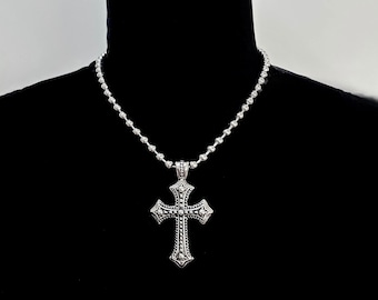 GOTHIC PUNK - Stainless Steel Chain with Gothic Cross Necklace / Choker with Ball Chain and Woven Chain Options