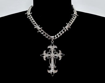 CELESTIAL BEING --- Stainless Steel Barbed Wire Cross Charm Necklace