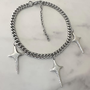 STAR CROSSED – Triple Cross Pendant Necklace | Chunky Silver Gothic Chain | Y2K Alt Grunge Statement Jewelry | Gift for Men & Women