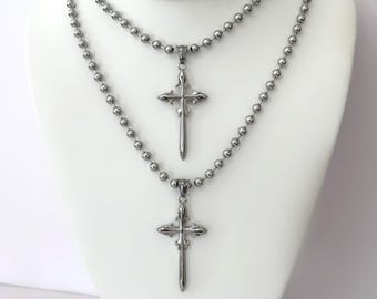 Gothic Cross Necklace, Stainless Steel Silver Ball Chain, Unisex Punk Cross Pendant, Y2K Layering Necklace Choker, Waterproof Jewelry