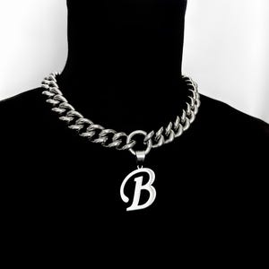 Initial Necklace – Custom Letter Pendant Necklace | Chunky Stainless Steel Chain | Gothic Y2K Personalized Nameplate Jewelry Gift