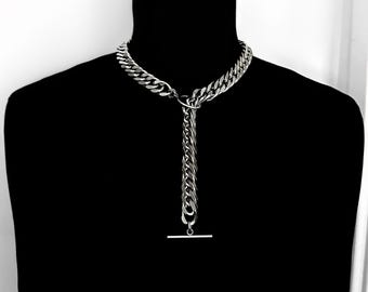 Stainless Steel Lariat Necklace – Chunky Y2K Chain, Alt Streetwear