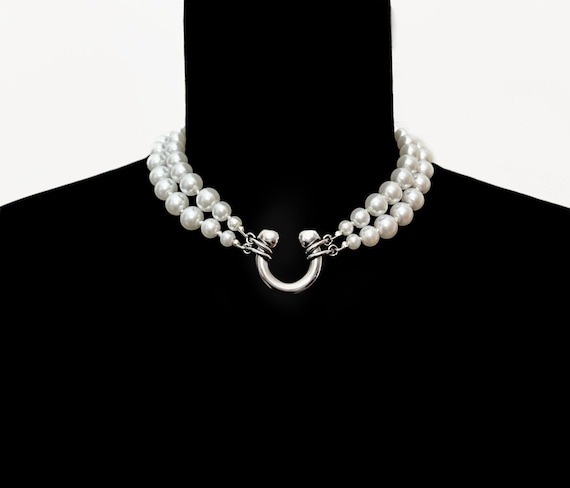 PURE Stainless Steel Chain Surgical Circular Horseshoe Barbell Nose Ring  Piercing Double Pearl Chain Necklace y2k 2000s Vintage Coachella