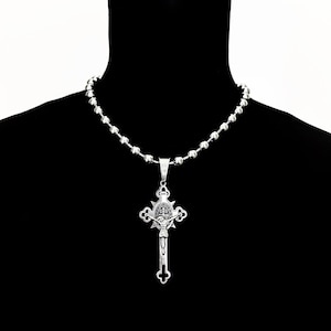 THE CHOSEN ONE – Saint Cross Pendant Necklace | Stainless Steel Ball Chain | Gothic Edgy Punk Y2K Jewelry for Men & Women Gift Party