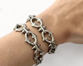 ARMOR OF THORNS - Handmade Bracelet Stainless Steel Thorn Chain, Silver Spiked Link Bracelet, Gothic Punk Jewelry Unisex Gift Men and Women