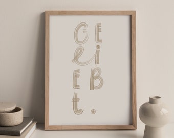 Christliches Poster - "Geliebt" - Beige, modern, minimalistisch, lettering