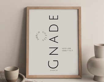 Christian poster, black and white - "By Grace Alone" poster - Bible verse poster in German - Christian decoration