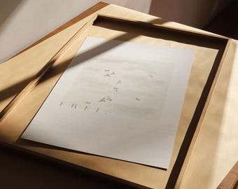 Christian poster "FREE" - Art print, neutral, beige, simple