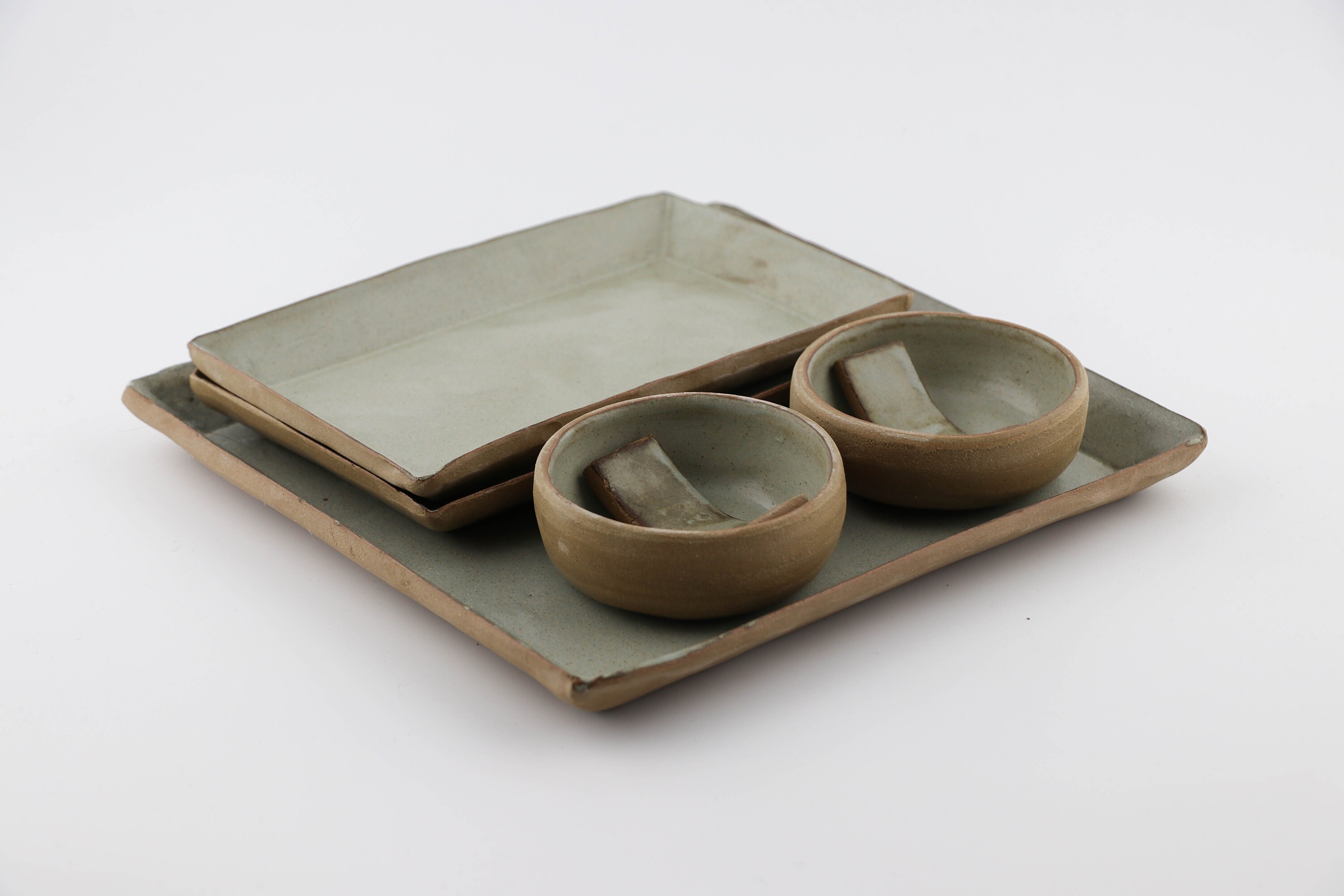 Handgemachte Keramik Sushi Set grün Matt Sushi Tablett zwei Etsy