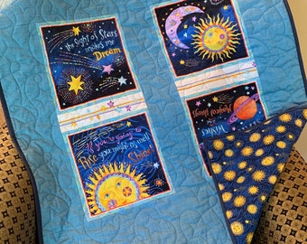 33x42  Handmade Quilt Moon and Stars Stay Wild Moon Child
