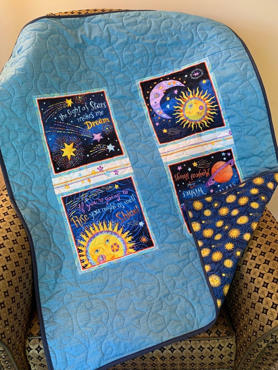 33x42  Handmade Quilt Moon and Stars Stay Wild Moon Child