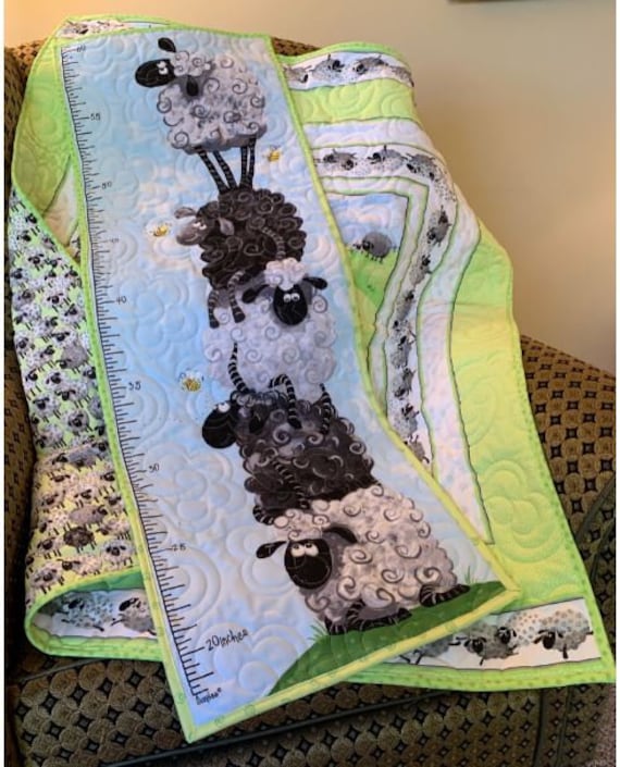 35x41 Quilt Sheep and Bees w/growth chart - fluffy for any boy or girl