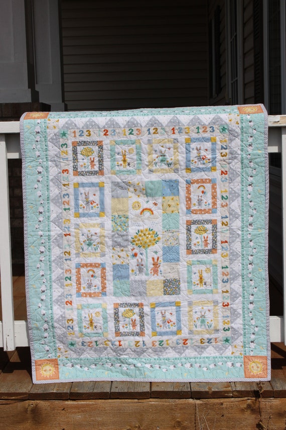 34x41 Baby Quilt Handmade Bunnies and Sheep