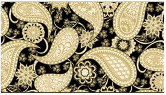 108" WIDEBACK Paisley Gold and Black/White by the cut