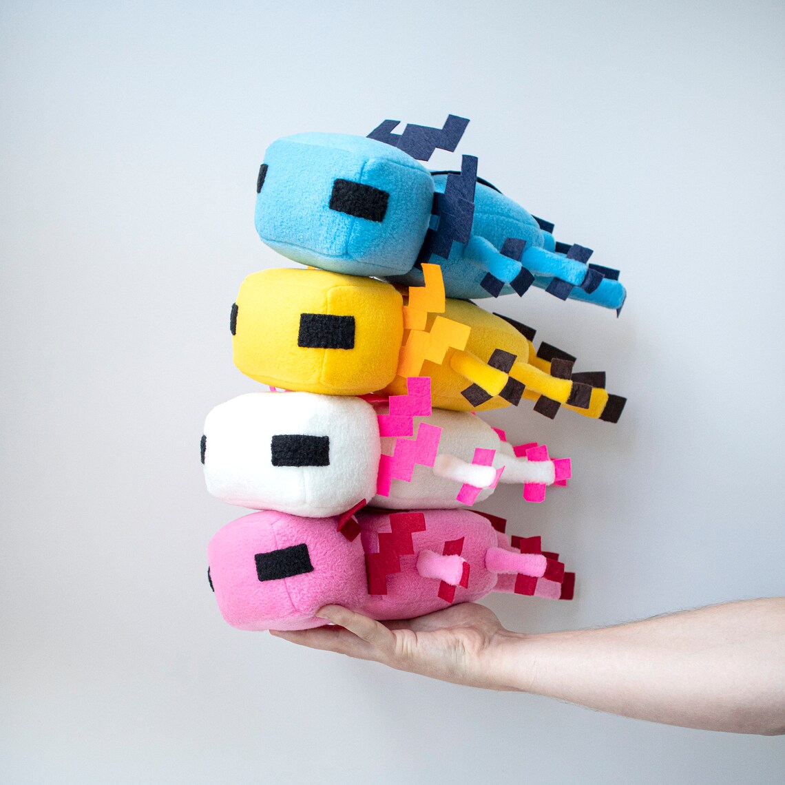 Handmade Plush Toy Minecraft Axolotl Yellow Blue Pink White Etsy UK