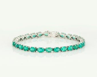 Emerald Tennis Bracelet, 925 Sterling Silver, May Birthstone